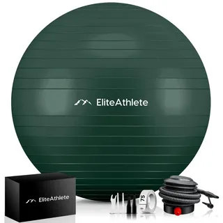 EliteAthlete EliteAthlete® Gymnastikball Sitzball Büro ergonomisch mit Anti Burst System - Fitness Yoga Pilates Schwangerschaft - Schwangerschaftsball Fitnessball Yogaball - Yoga Ball inkl. Luftpumpe - Forest 75cm grün 75 cm