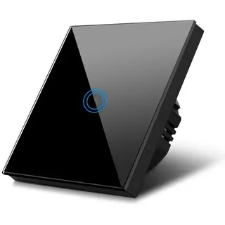 Maclean Brackets Maclean Lichtschalter Wandschalter Glas Schalter mit farbwechsel LED Hintergrundbeleuchtung Einbauschalter 85x85mm (1-Fach Rund, Schwarz)